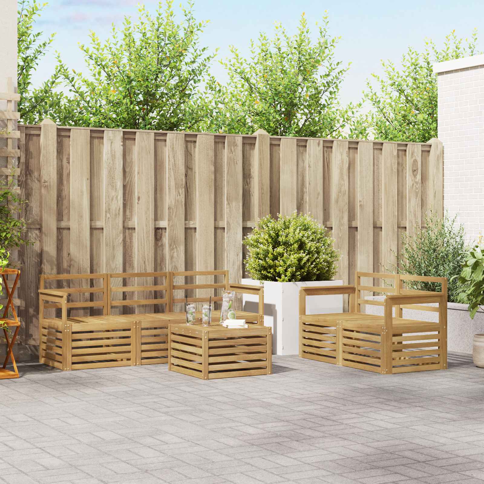 vidaXL Sofa-Sets 6 pcs Natuurlijk en Crème Massief Acaciahout