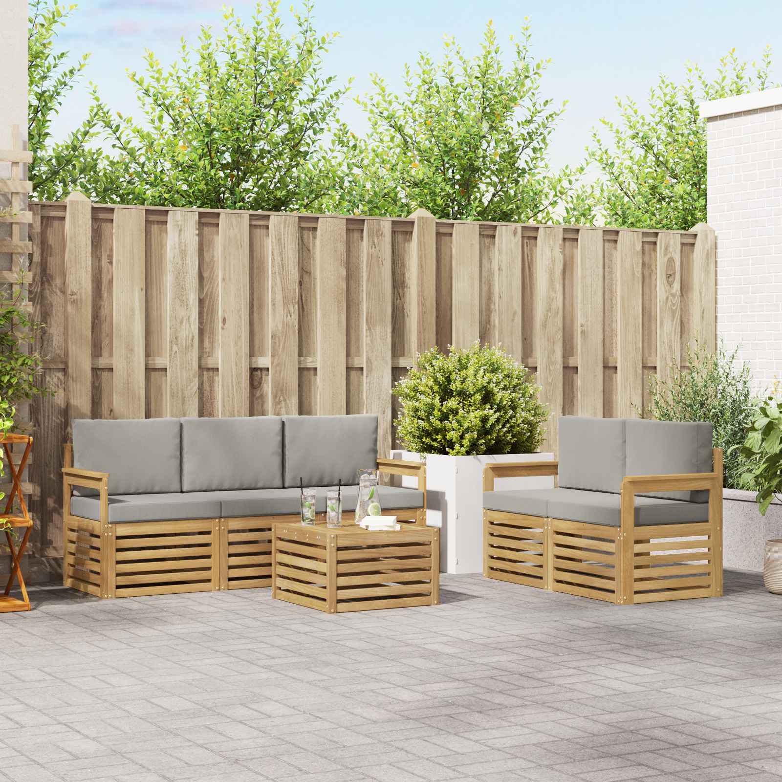 vidaXL Sofa-Sets 6 pcs Natuurlijk en Crème Massief Acaciahout
