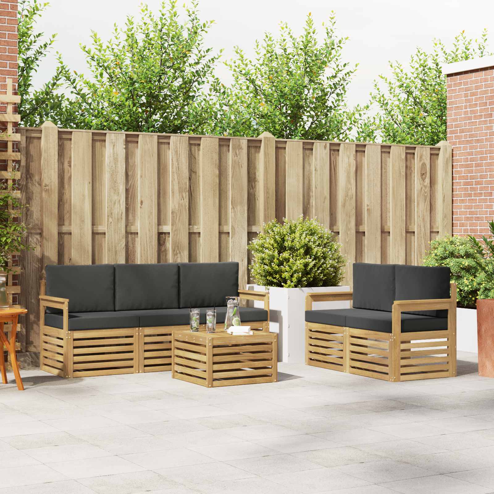 vidaXL Sofa-Sets 6 pcs Natuurlijk en Crème Massief Acaciahout