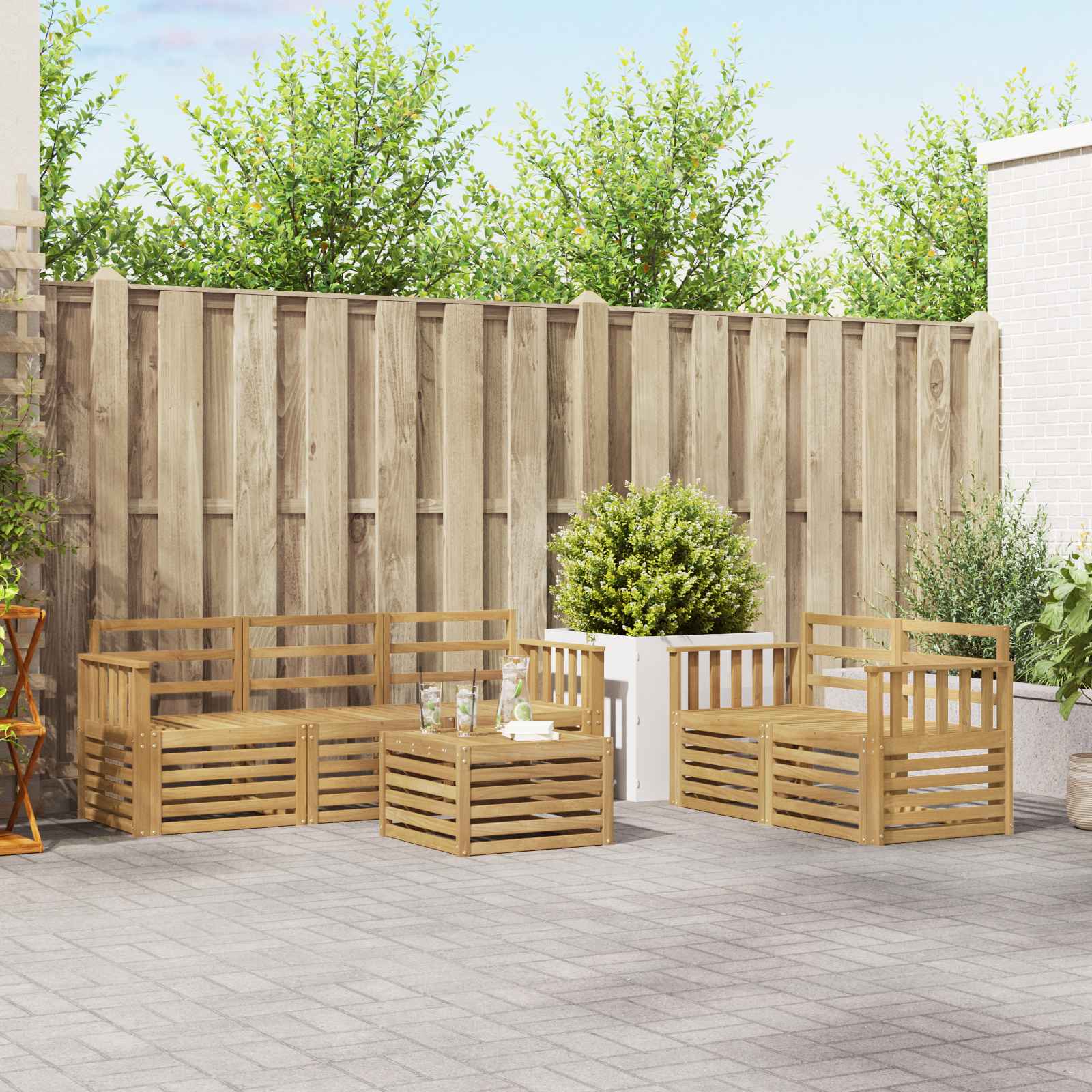 vidaXL Sofa-Sets 6 pcs Natuurlijk en Crème Massief Acaciahout