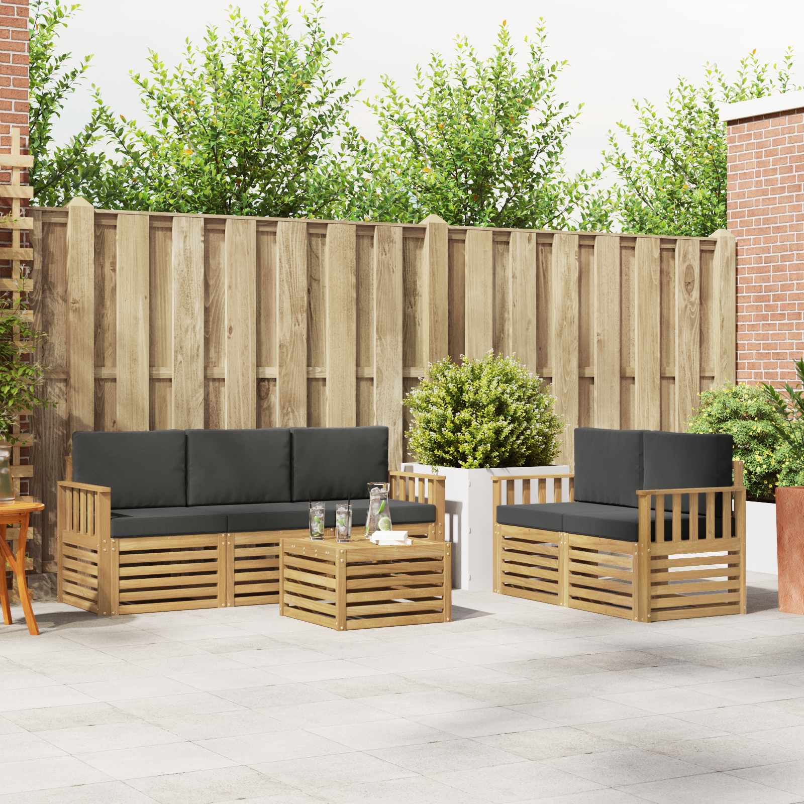 vidaXL Sofa-Sets 6 pcs Natuurlijk en Crème Massief Acaciahout