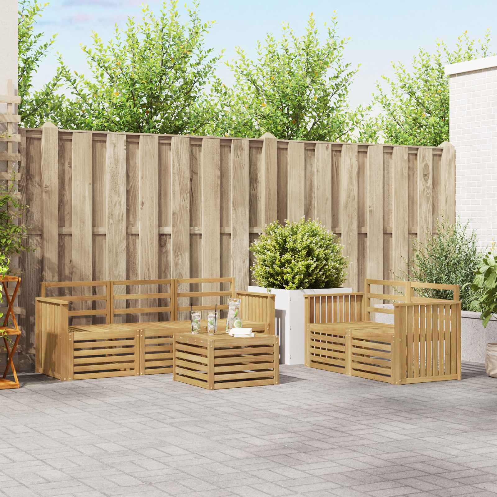 vidaXL Sofa-Sets 6 pcs Natuurlijk en Crème Massief Acaciahout