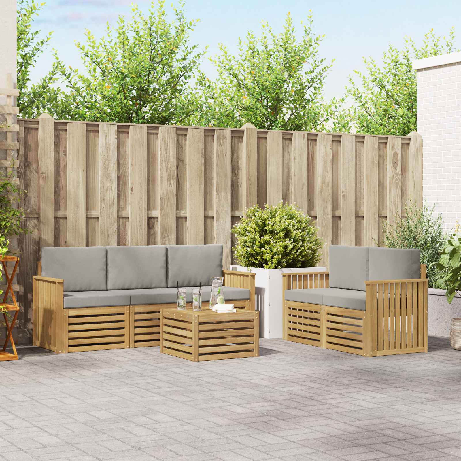 vidaXL Sofa-Sets 6 pcs Natuurlijk en Crème Massief Acaciahout