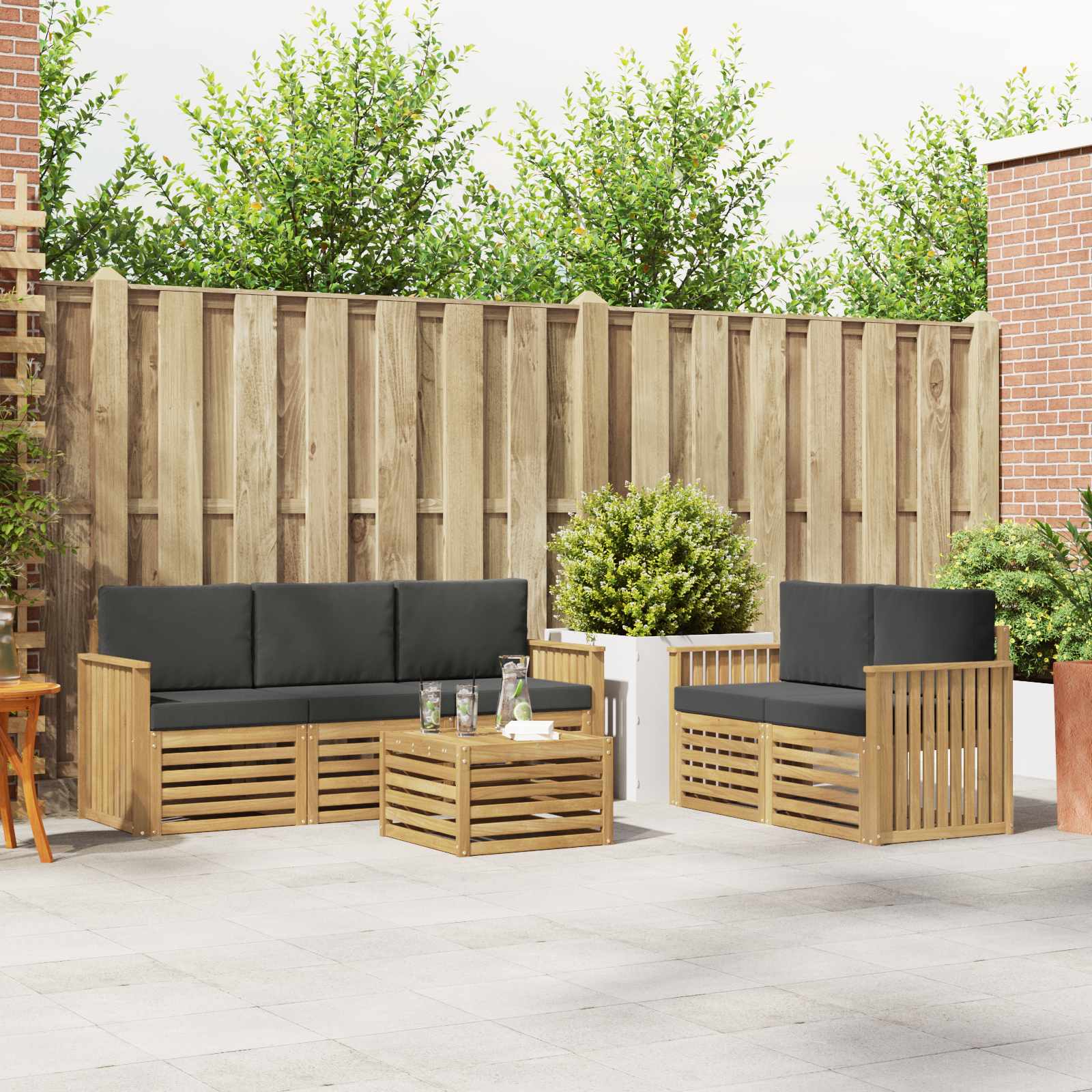 vidaXL Sofa-Sets 6 pcs Natuurlijk en Crème Massief Acaciahout