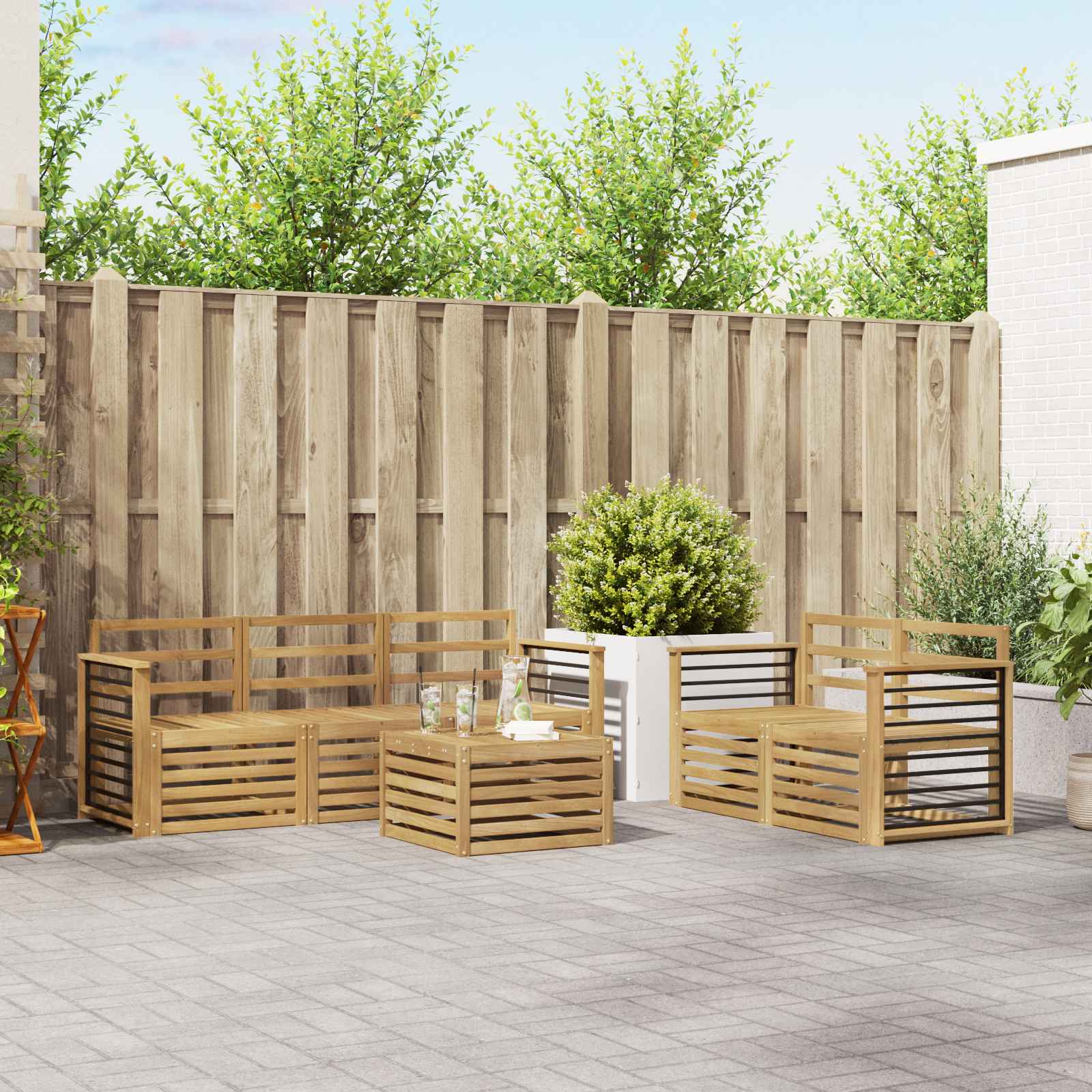 vidaXL Sofa-Sets 6 pcs Natuurlijk en Crème Massief Acaciahout