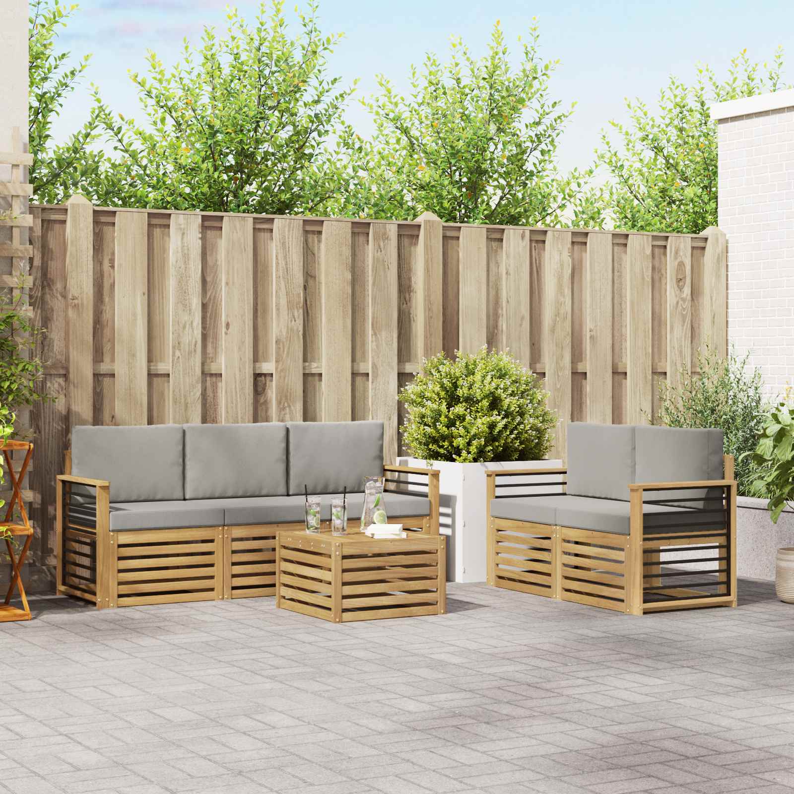 vidaXL Sofa-Sets 6 pcs Natuurlijk en Crème Massief Acaciahout