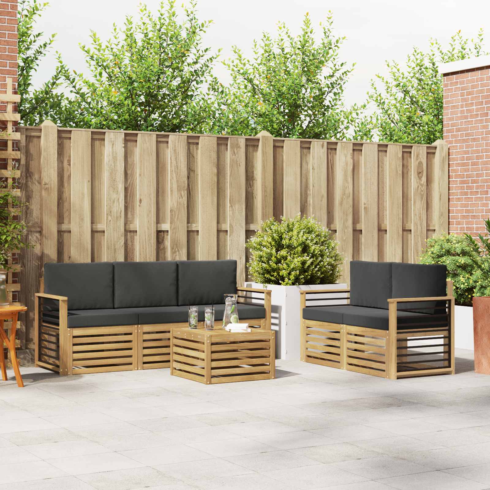 vidaXL Sofa-Sets 6 pcs Natuurlijk en Crème Massief Acaciahout