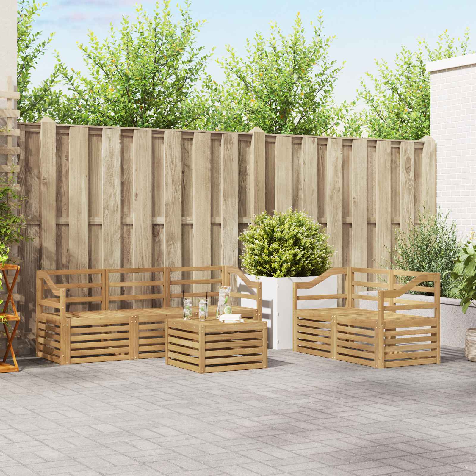 vidaXL Sofa-Sets 6 pcs Natuurlijk en Crème Massief Acaciahout