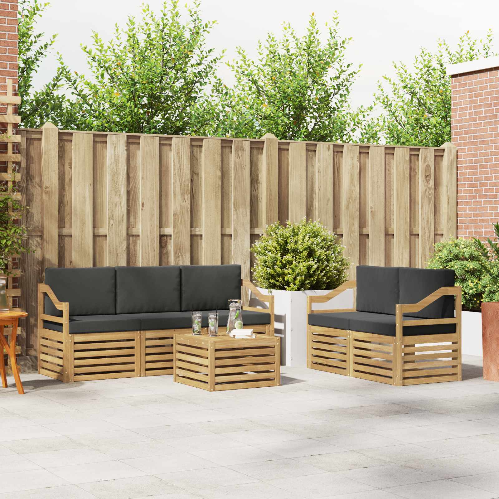 vidaXL Sofa-Sets 6 pcs Natuurlijk en Crème Massief Acaciahout