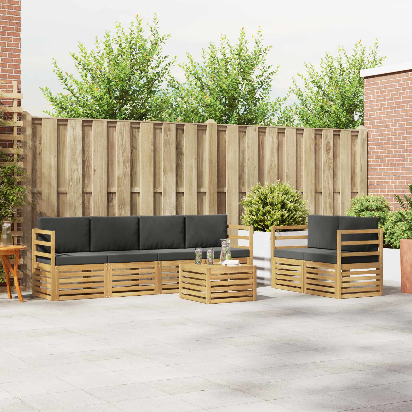 vidaXL Sofa-Sets 7 pcs Natuurlijk en Crème Massief Acaciahout