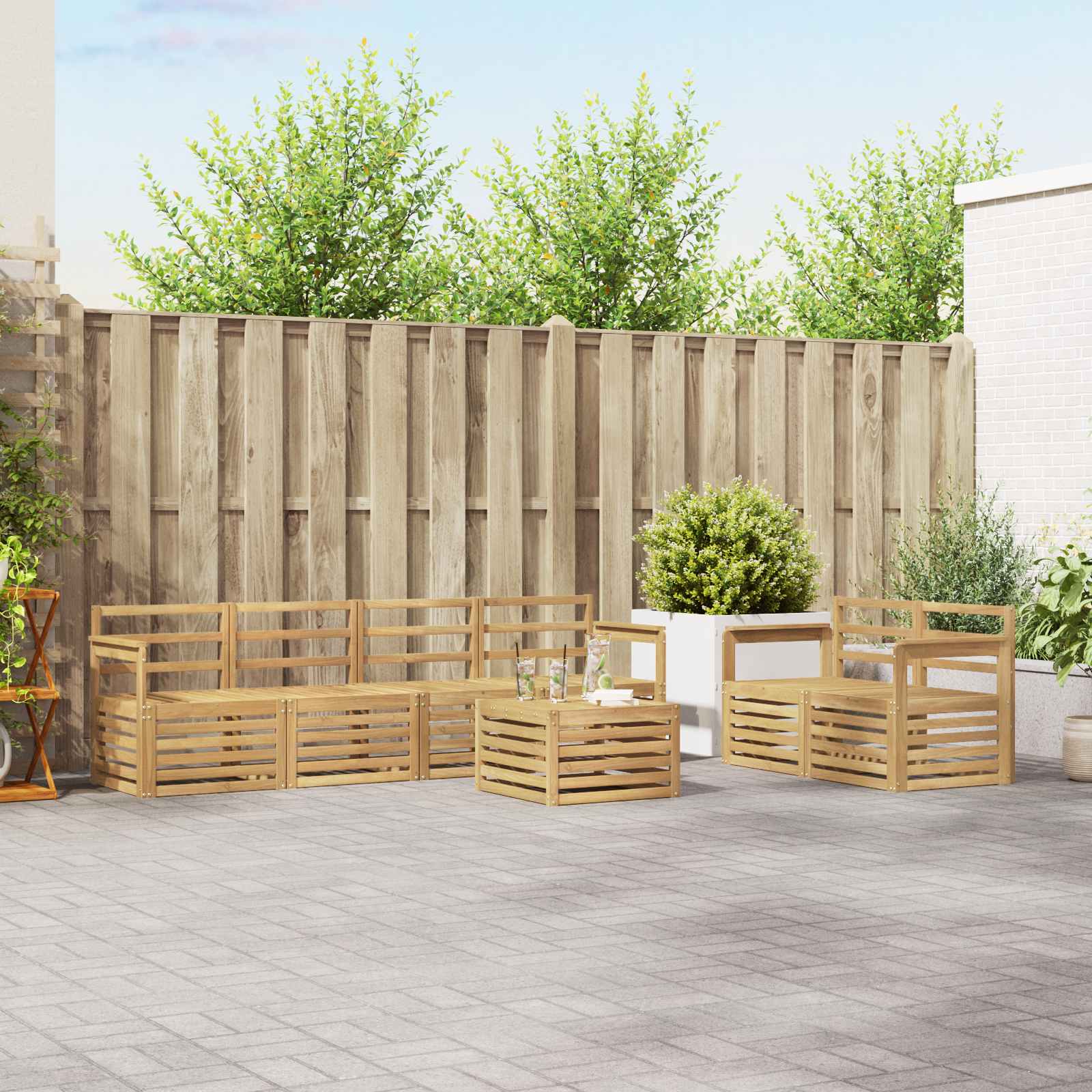 vidaXL Sofa-Sets 7 pcs Natuurlijk en Crème Massief Acaciahout