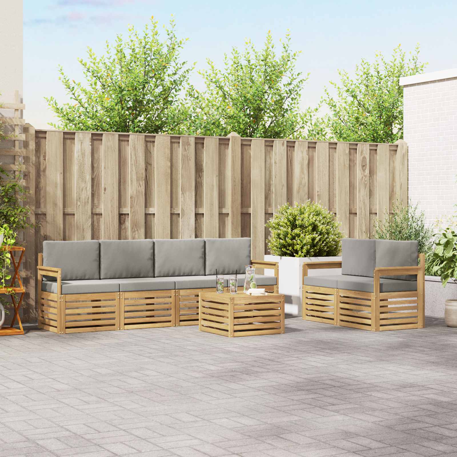 vidaXL Sofa-Sets 7 pcs Natuurlijk en Crème Massief Acaciahout