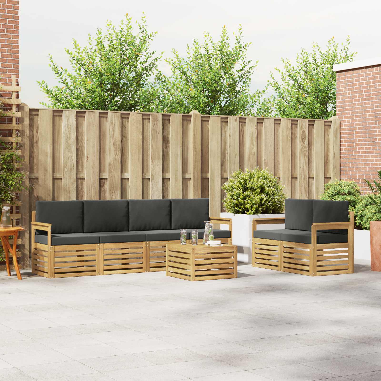 vidaXL Sofa-Sets 7 pcs Natuurlijk en Crème Massief Acaciahout