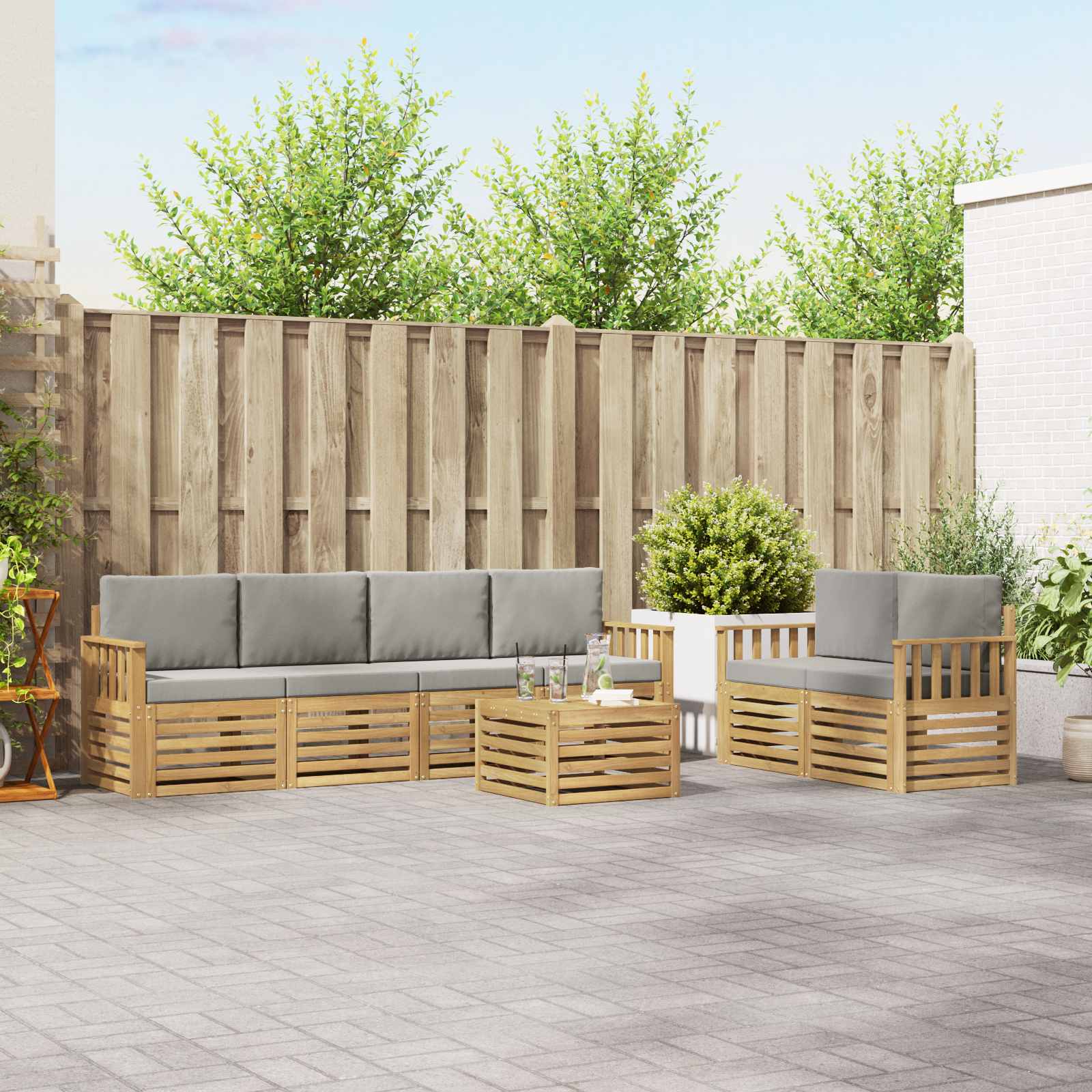 vidaXL Sofa-Sets 7 pcs Natuurlijk en Crème Massief Acaciahout