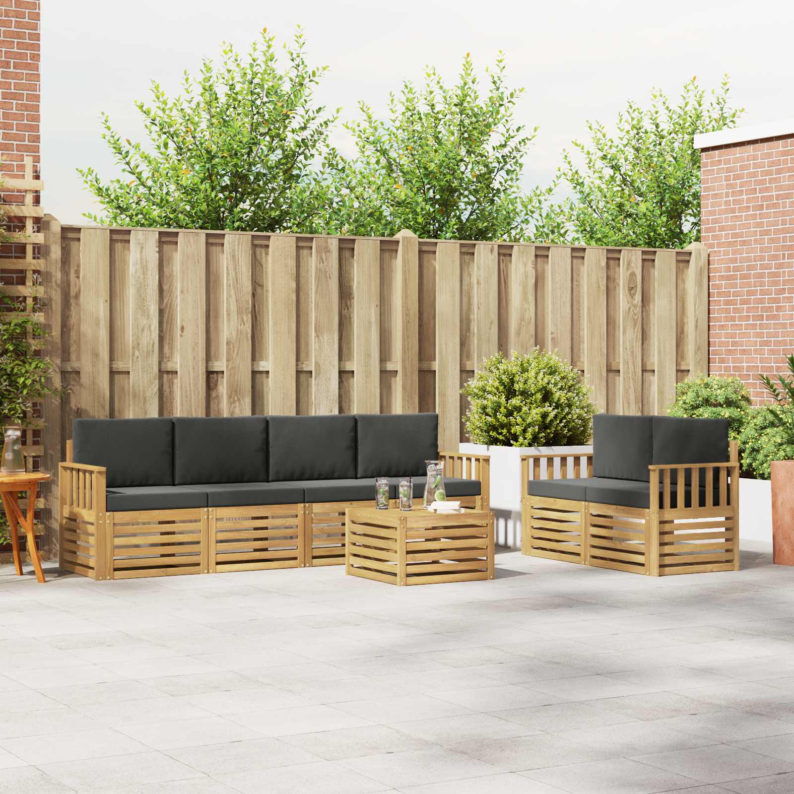 vidaXL Sofa-Sets 7 pcs Natuurlijk en Crème Massief Acaciahout