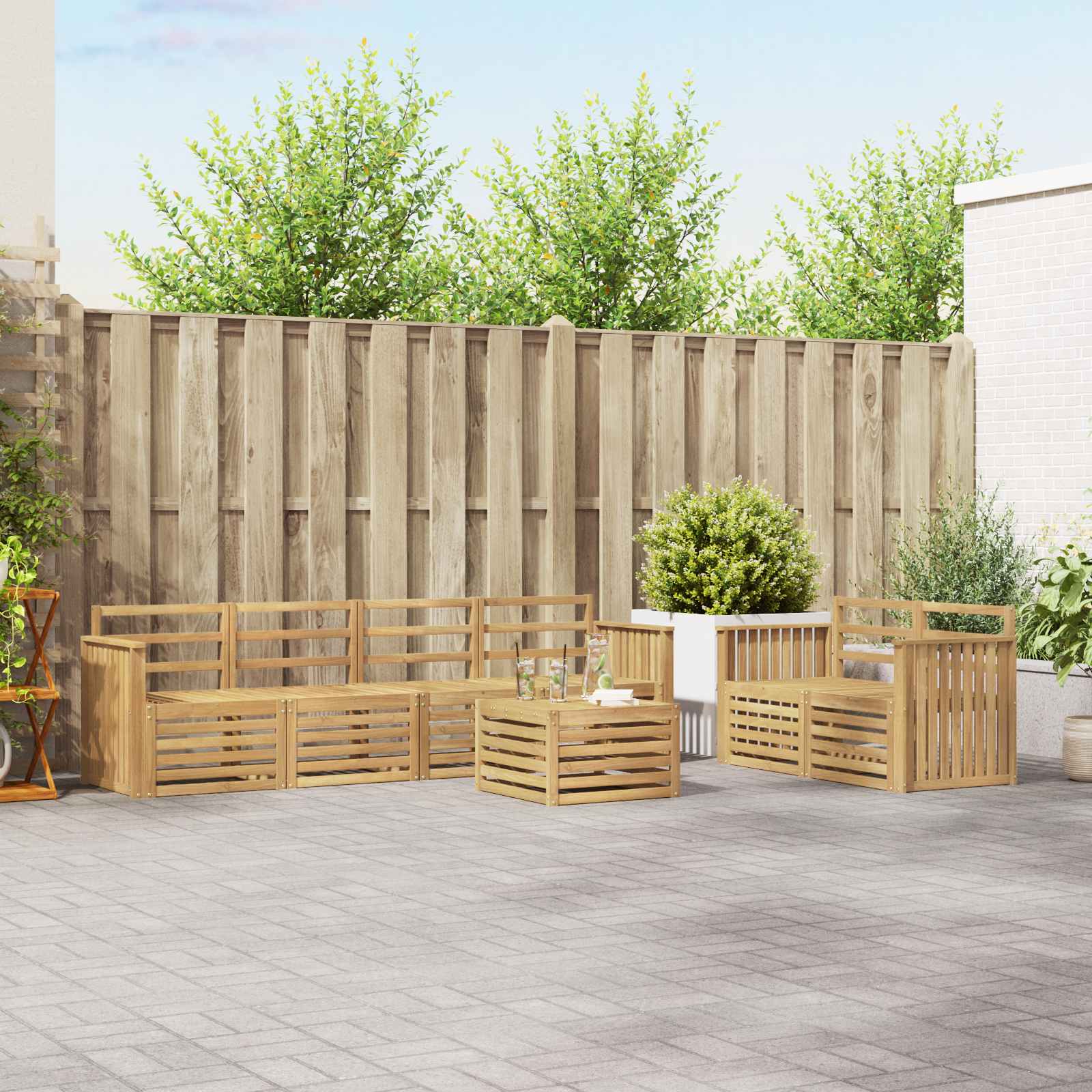 vidaXL Sofa-Sets 7 pcs Natuurlijk en Crème Massief Acaciahout