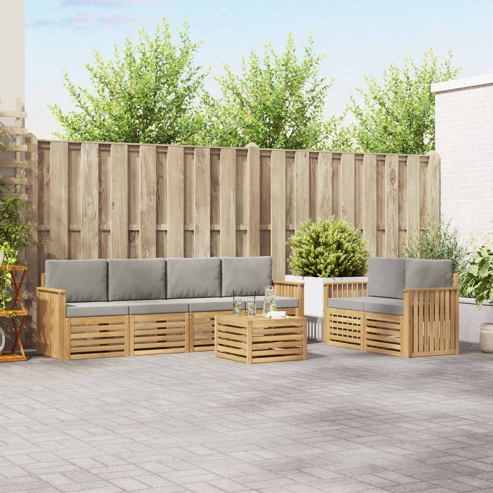 vidaXL Sofa-Sets 7 pcs Natuurlijk en Crème Massief Acaciahout