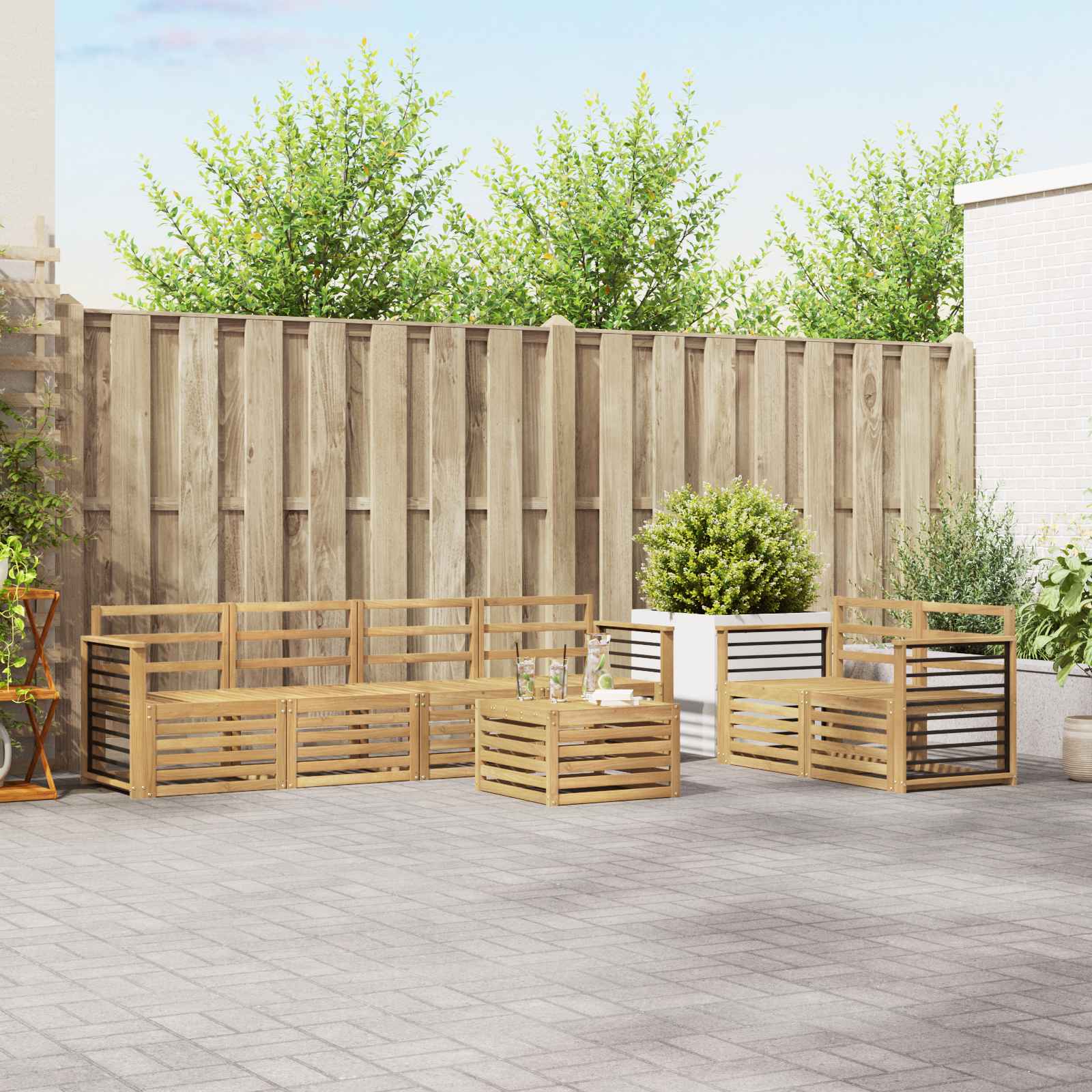 vidaXL Sofa-Sets 7 pcs Natuurlijk en Crème Massief Acaciahout