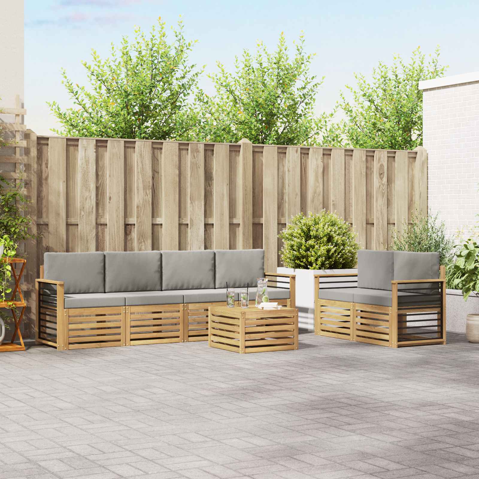 vidaXL Sofa-Sets 7 pcs Natuurlijk en Crème Massief Acaciahout