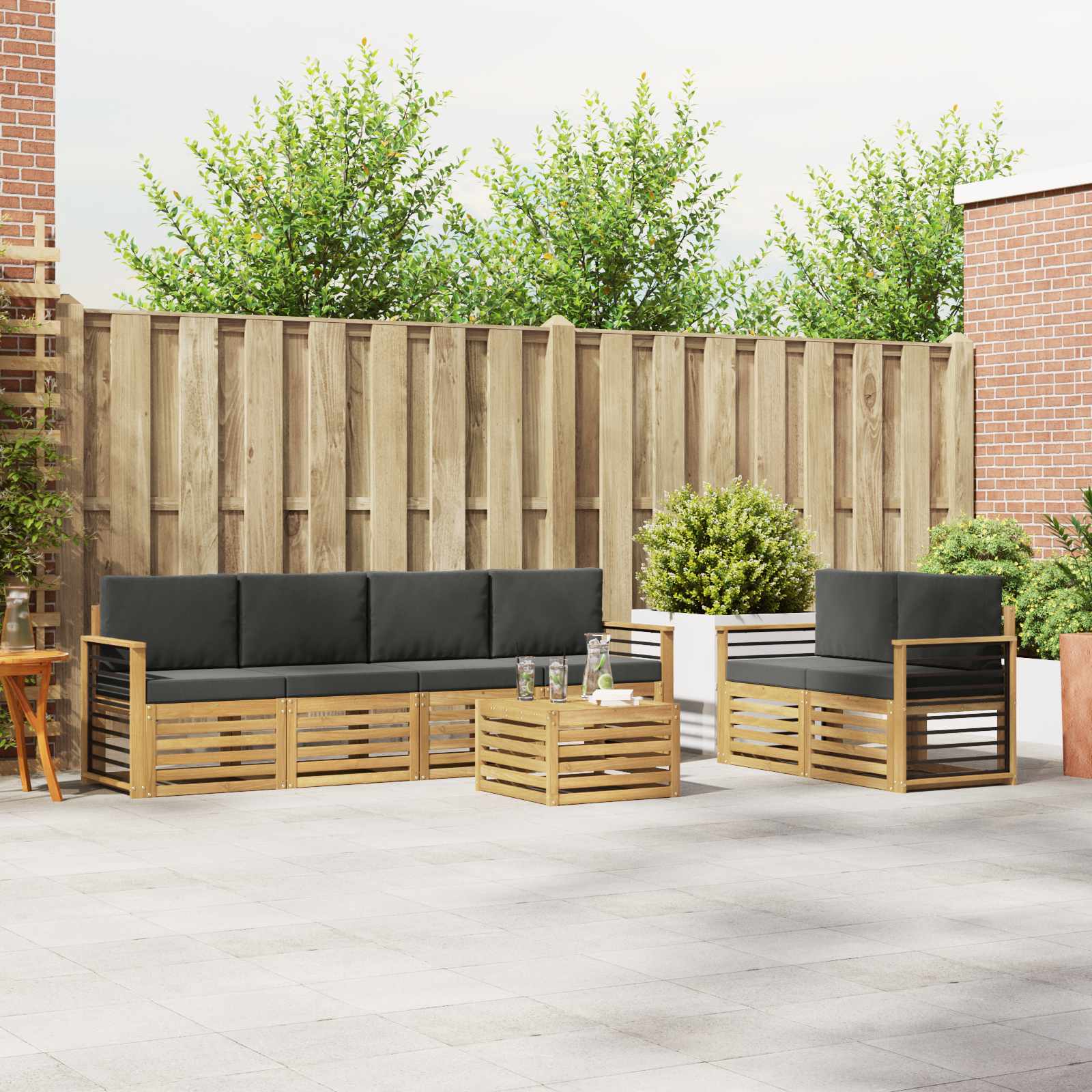 vidaXL Sofa-Sets 7 pcs Natuurlijk en Crème Massief Acaciahout