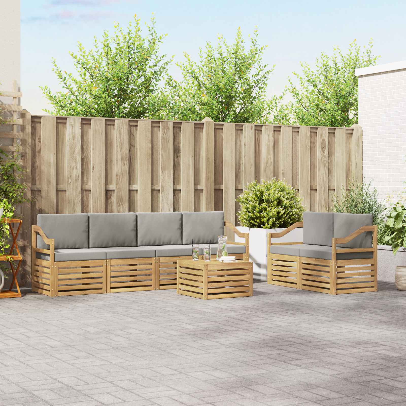vidaXL Sofa-Sets 7 pcs Natuurlijk en Crème Massief Acaciahout