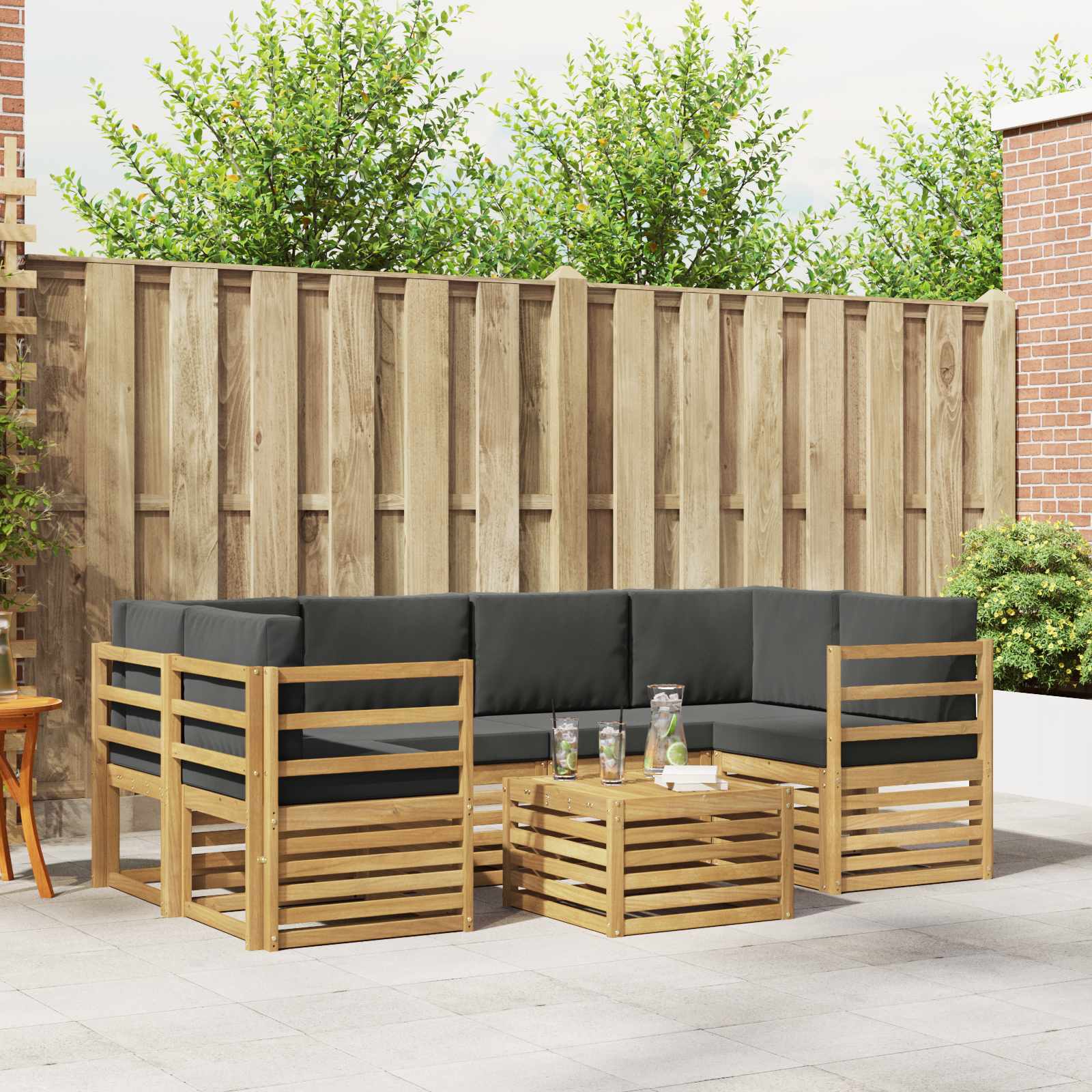 vidaXL Sofa-Sets 7 pcs Natuurlijk en Crème Massief Acaciahout