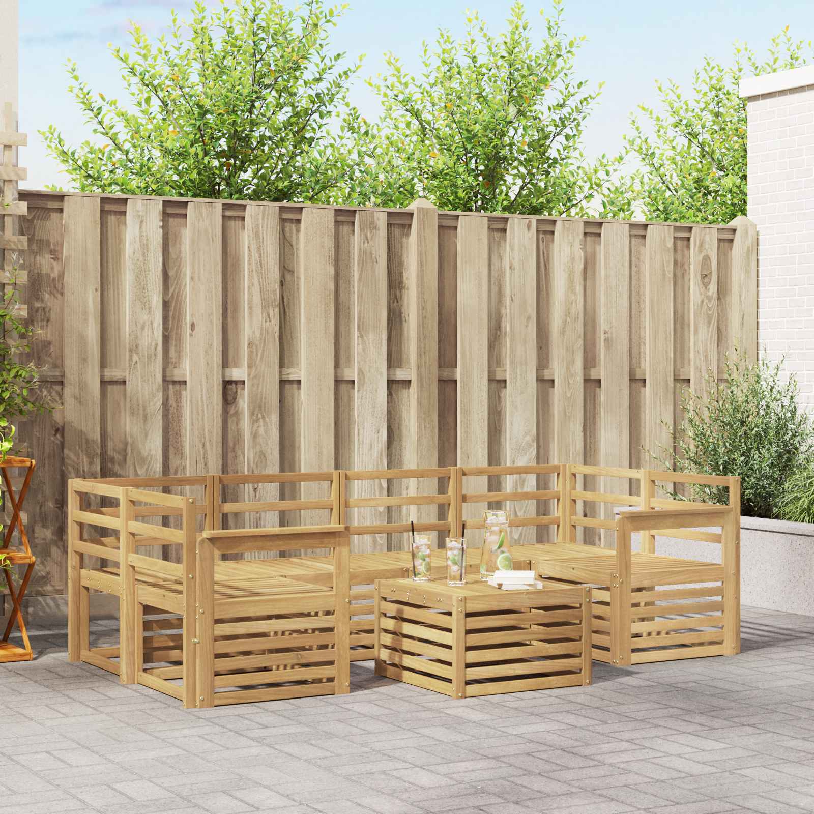 vidaXL Sofa-Sets 7 pcs Natuurlijk en Crème Massief Acaciahout