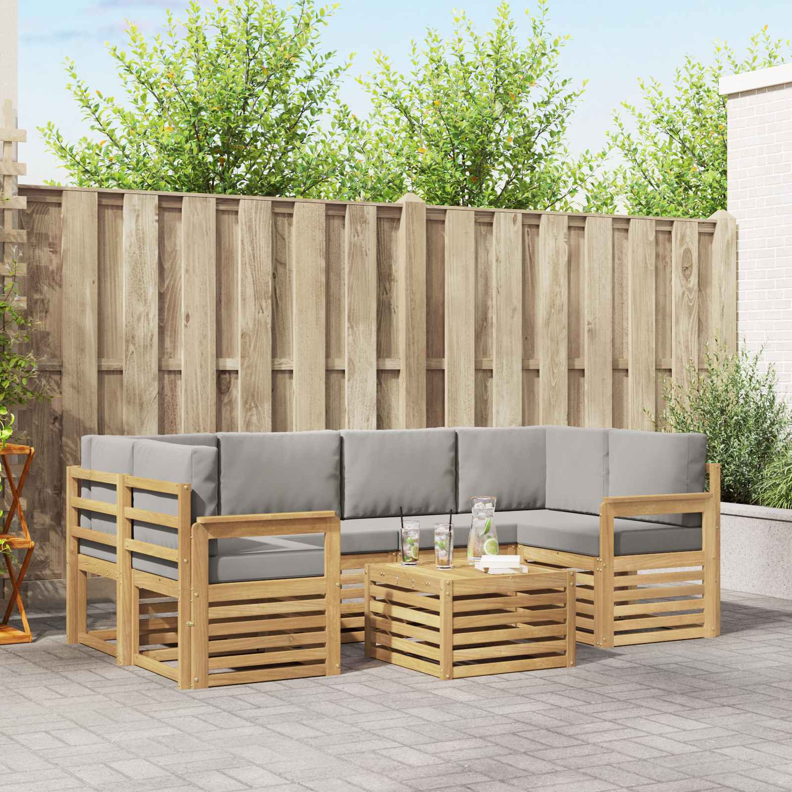 vidaXL Sofa-Sets 7 pcs Natuurlijk en Crème Massief Acaciahout