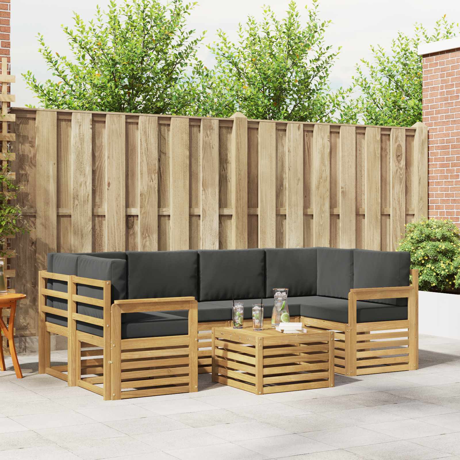 vidaXL Sofa-Sets 7 pcs Natuurlijk en Crème Massief Acaciahout