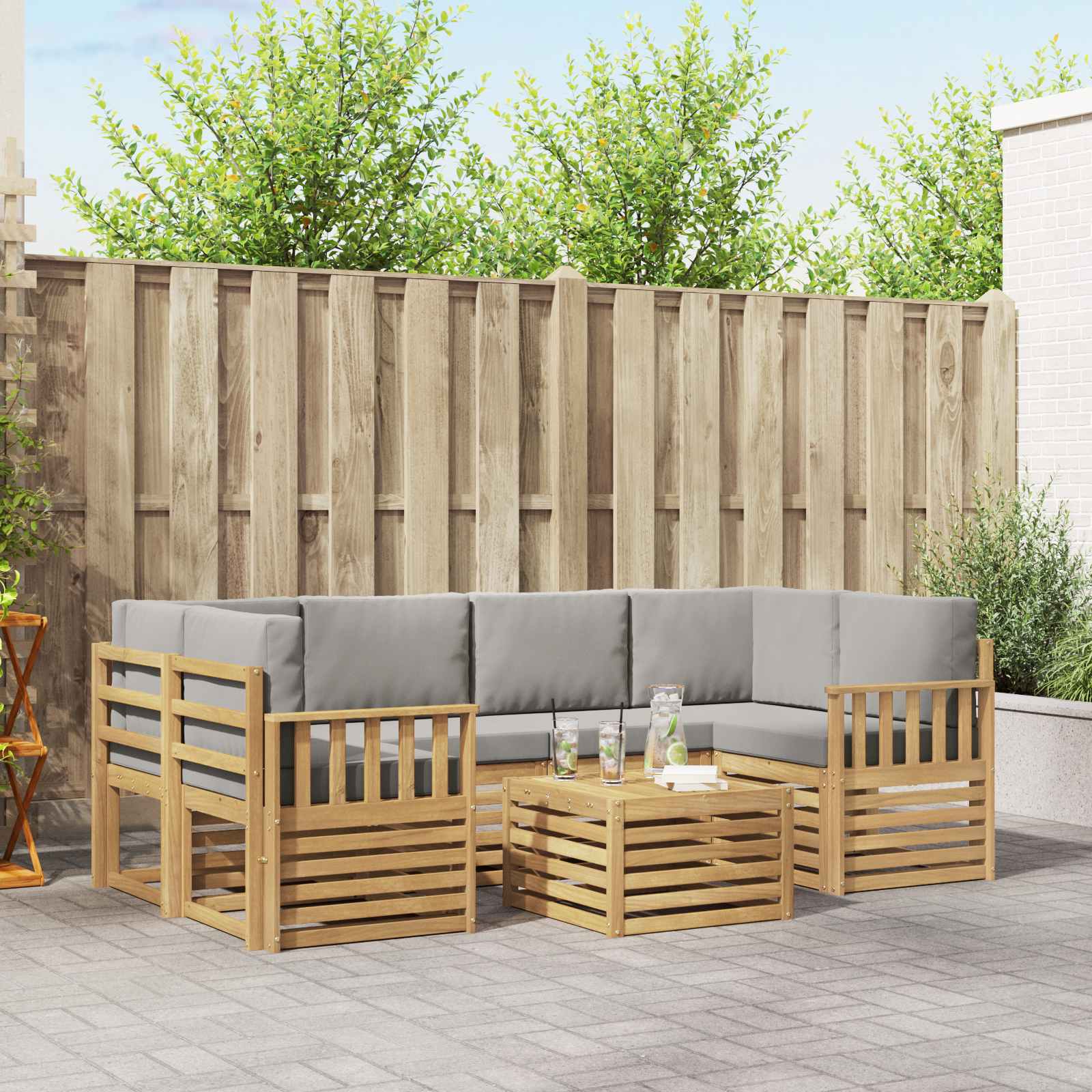 vidaXL Sofa-Sets 7 pcs Natuurlijk en Crème Massief Acaciahout