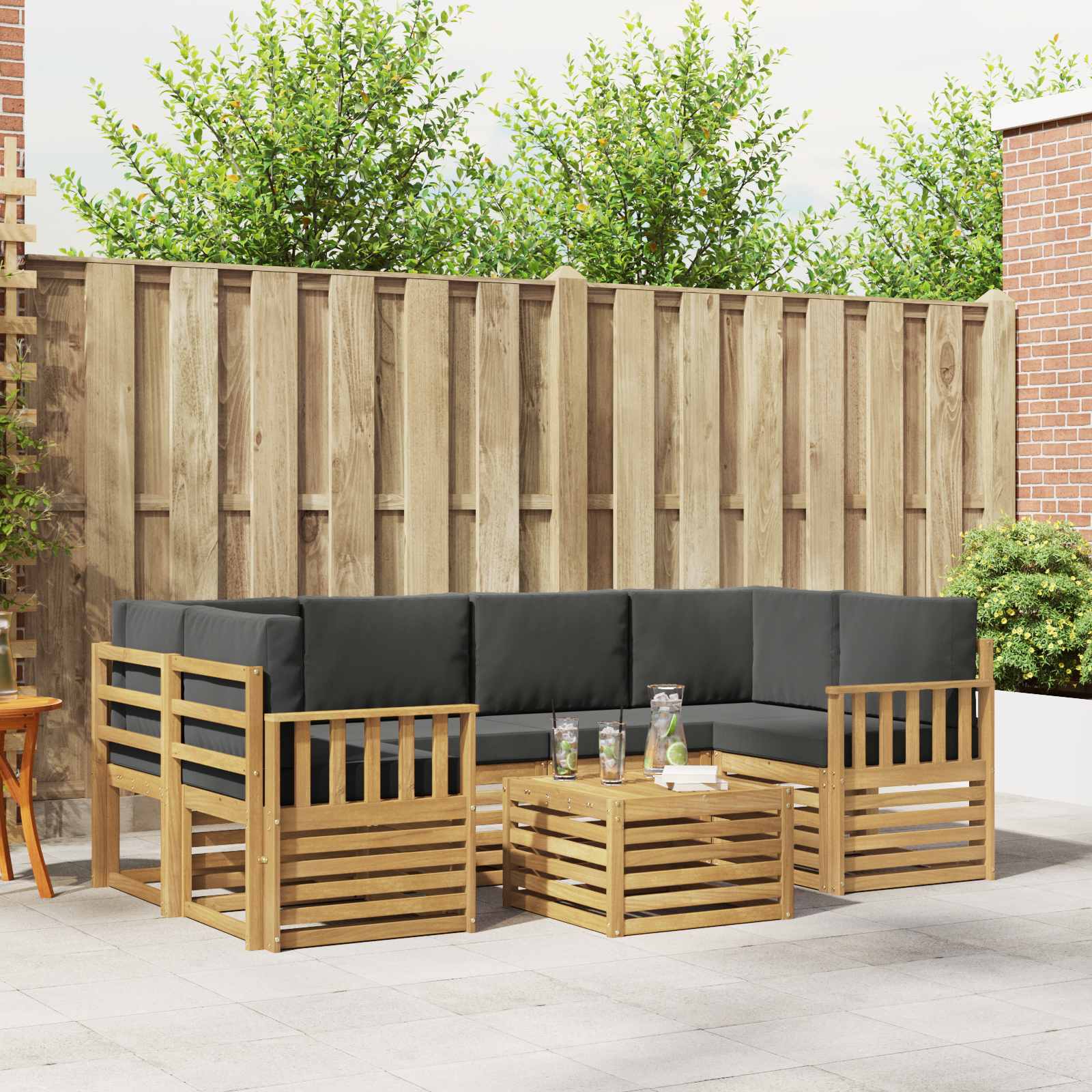 vidaXL Sofa-Sets 7 pcs Natuurlijk en Crème Massief Acaciahout
