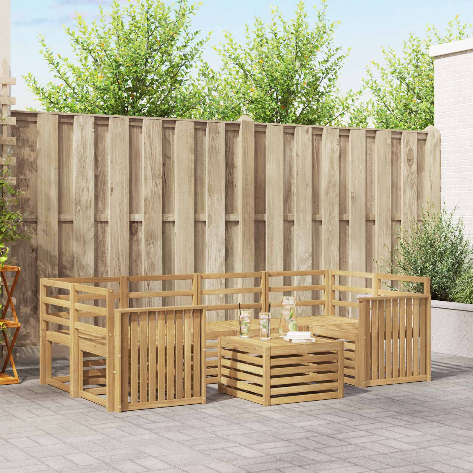 vidaXL Sofa-Sets 7 pcs Natuurlijk en Crème Massief Acaciahout