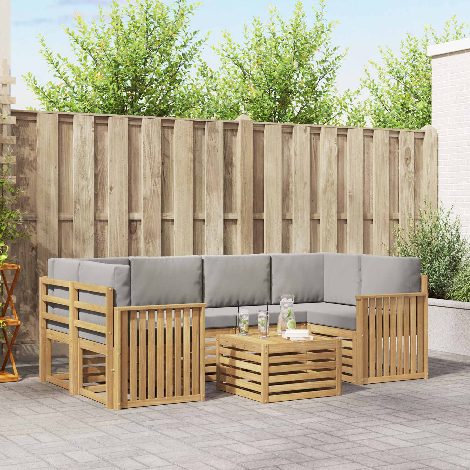 vidaXL Sofa-Sets 7 pcs Natuurlijk en Crème Massief Acaciahout