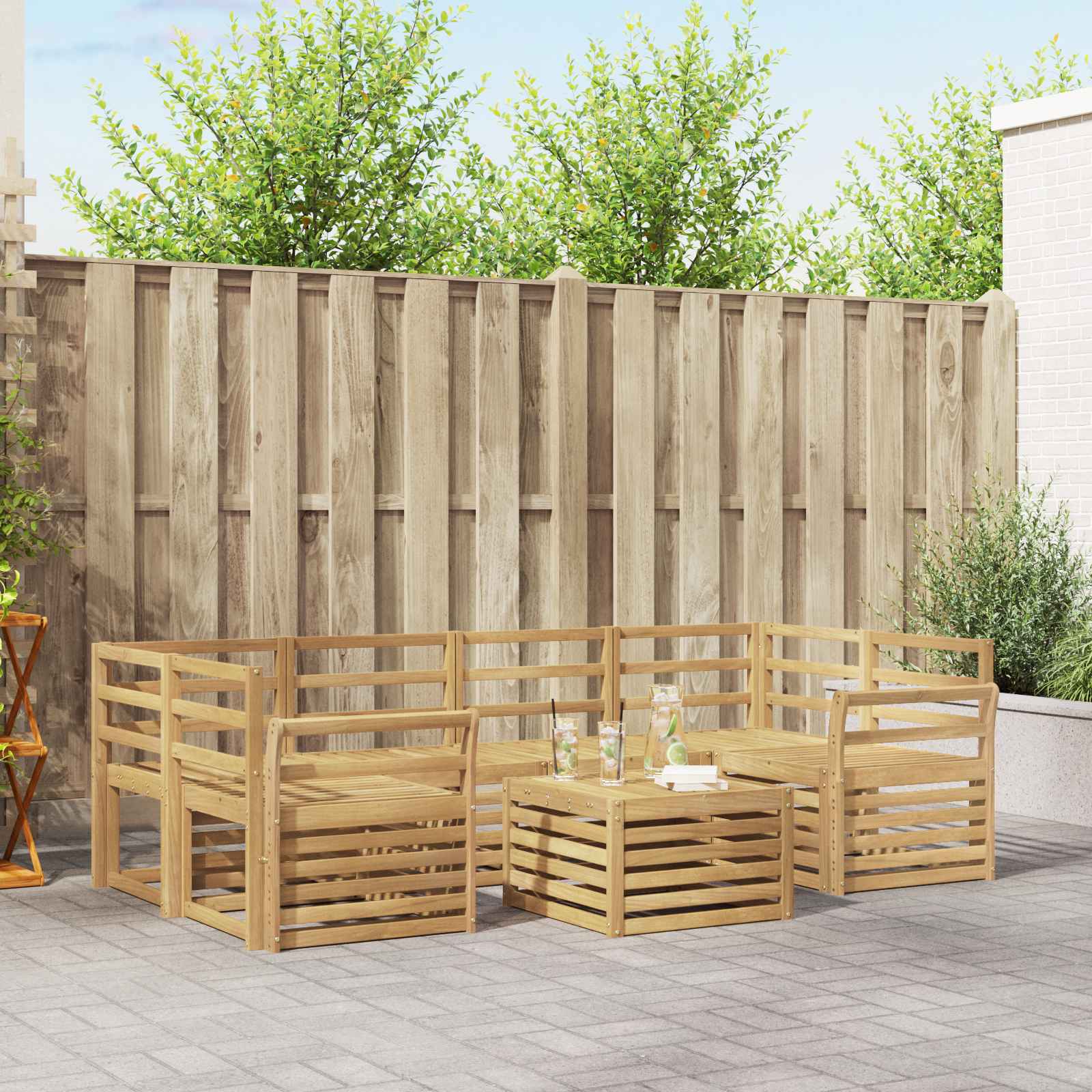 vidaXL Sofa-Sets 7 pcs Natuurlijk en Crème Massief Acaciahout
