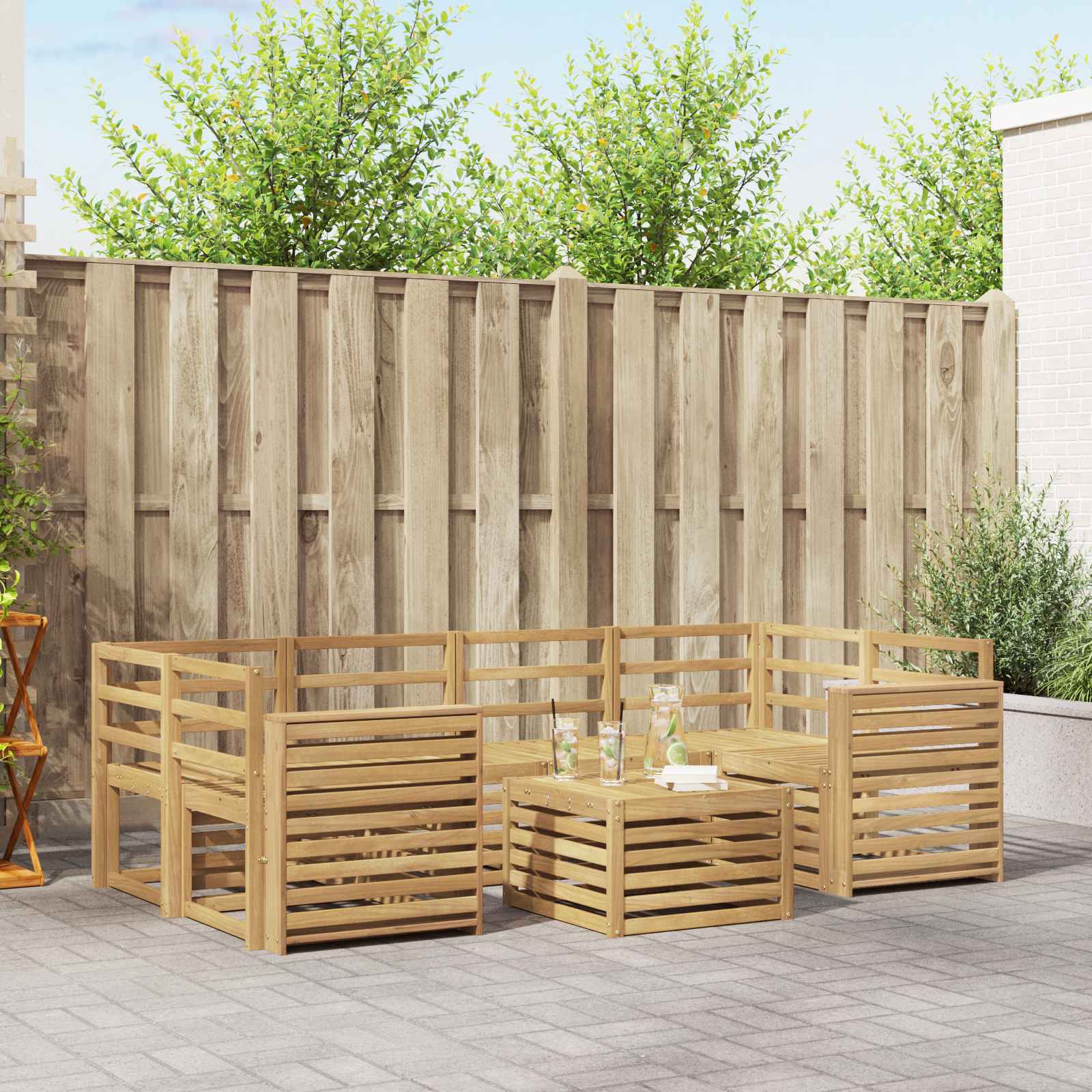 vidaXL Sofa-Sets 7 pcs Natuurlijk en Crème Massief Acaciahout