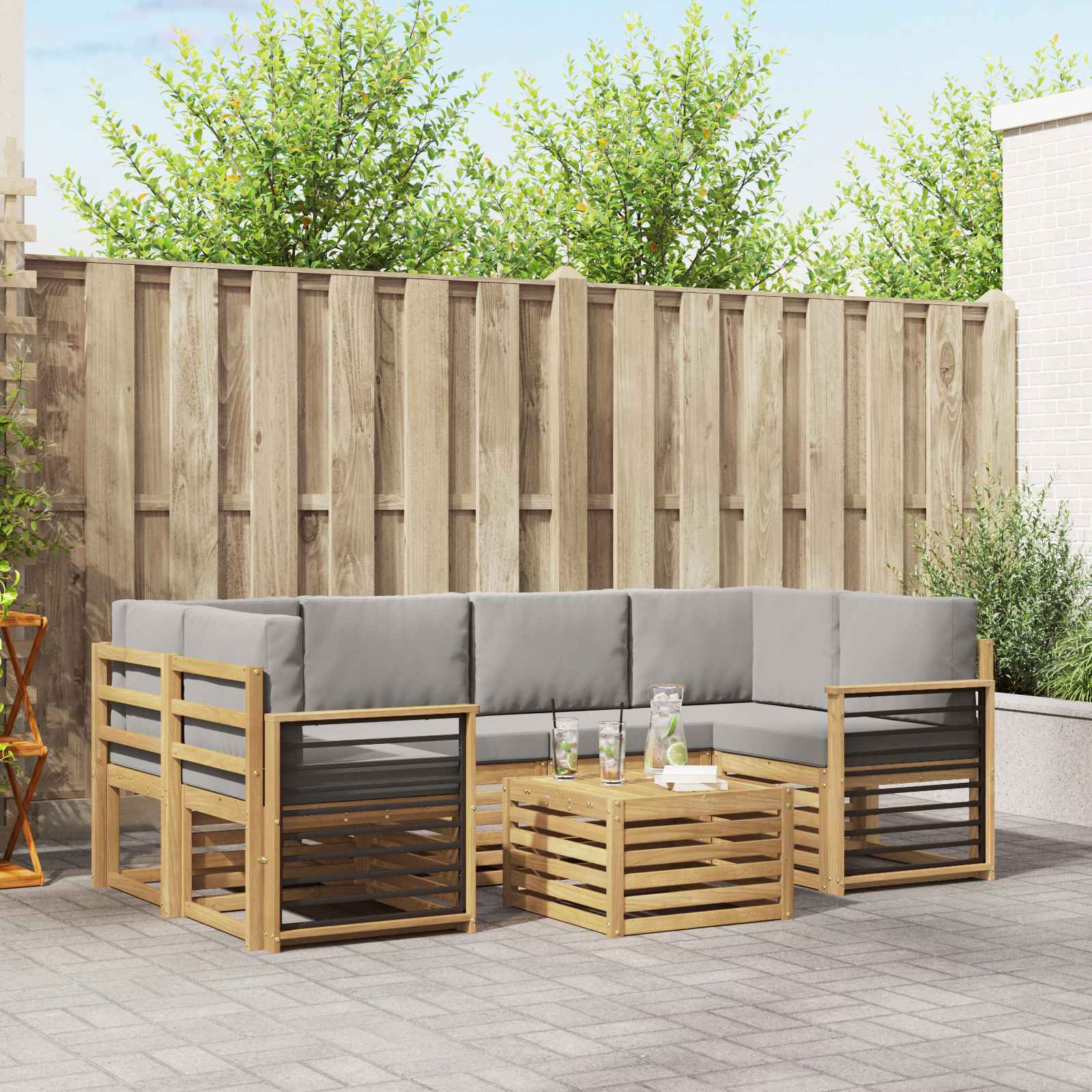 vidaXL Sofa-Sets 7 pcs Natuurlijk en Crème Massief Acaciahout