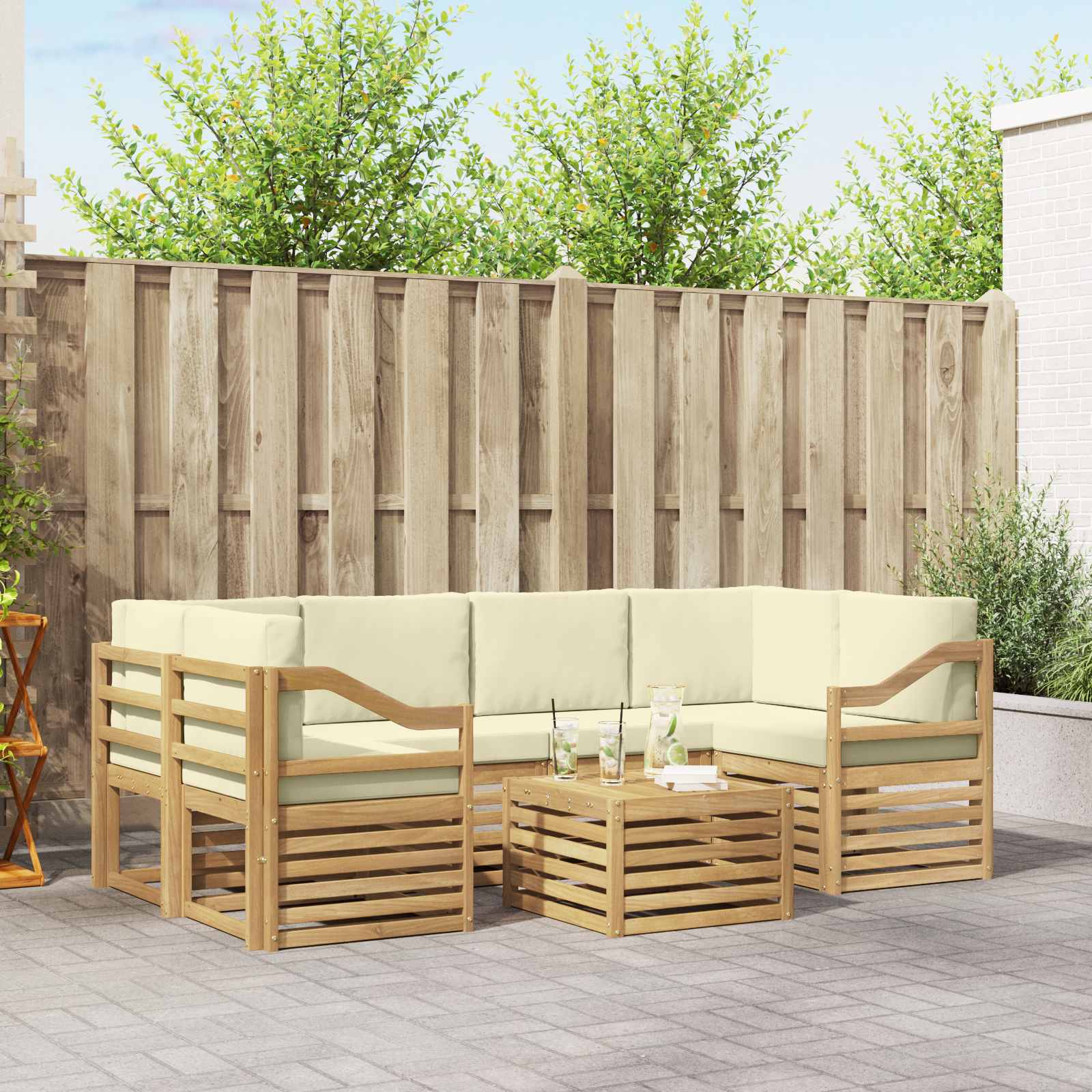 vidaXL Sofa-Sets 7 pcs Natuurlijk en Crème Massief Acaciahout