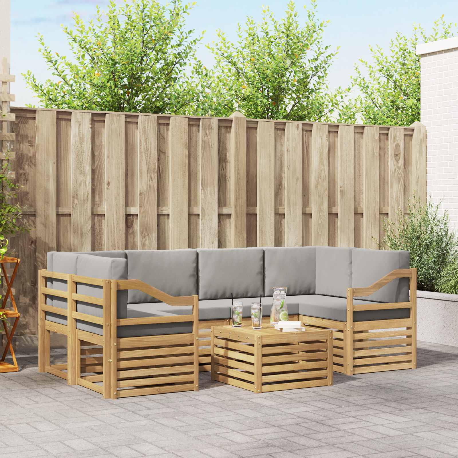 vidaXL Sofa-Sets 7 pcs Natuurlijk en Crème Massief Acaciahout