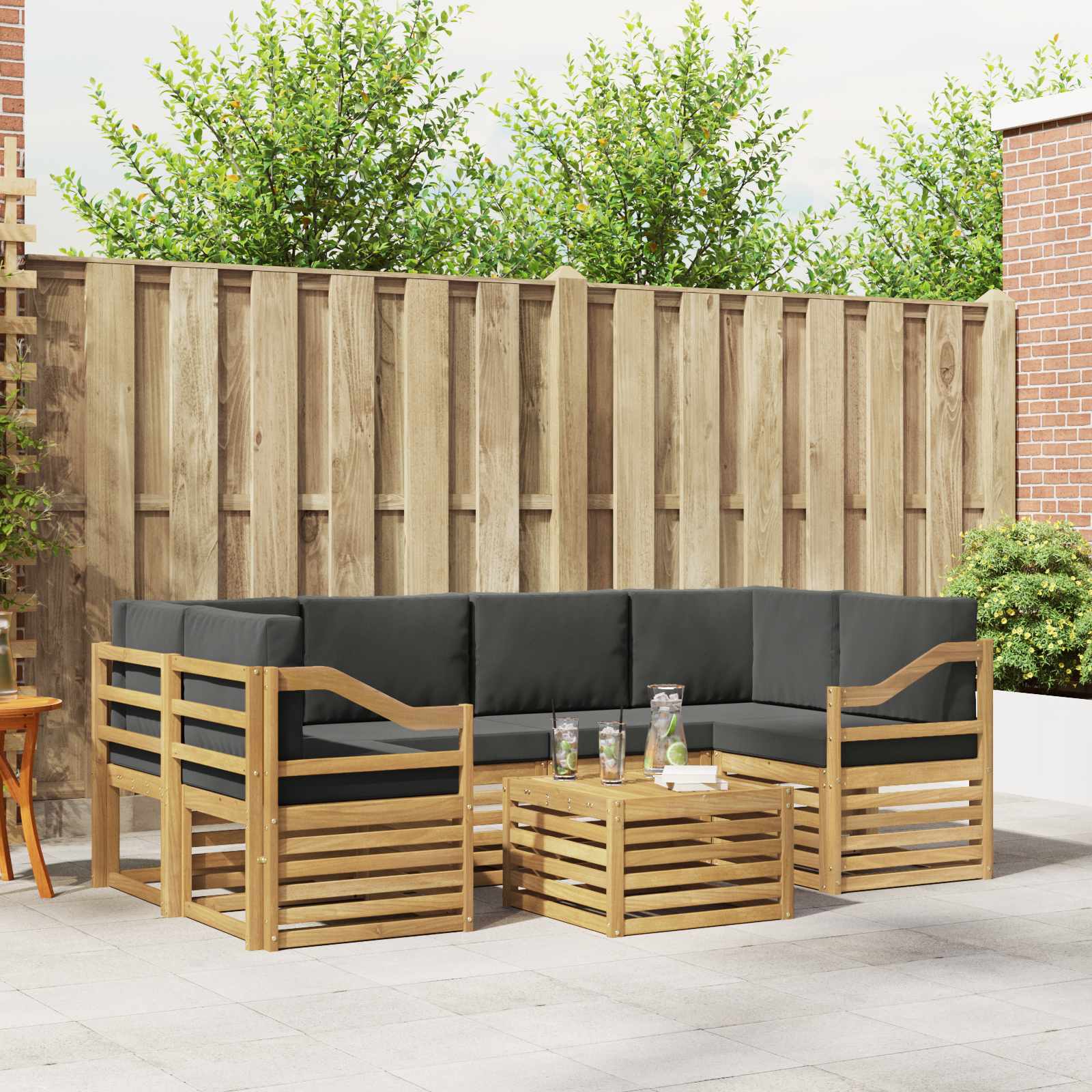 vidaXL Sofa-Sets 7 pcs Natuurlijk en Crème Massief Acaciahout