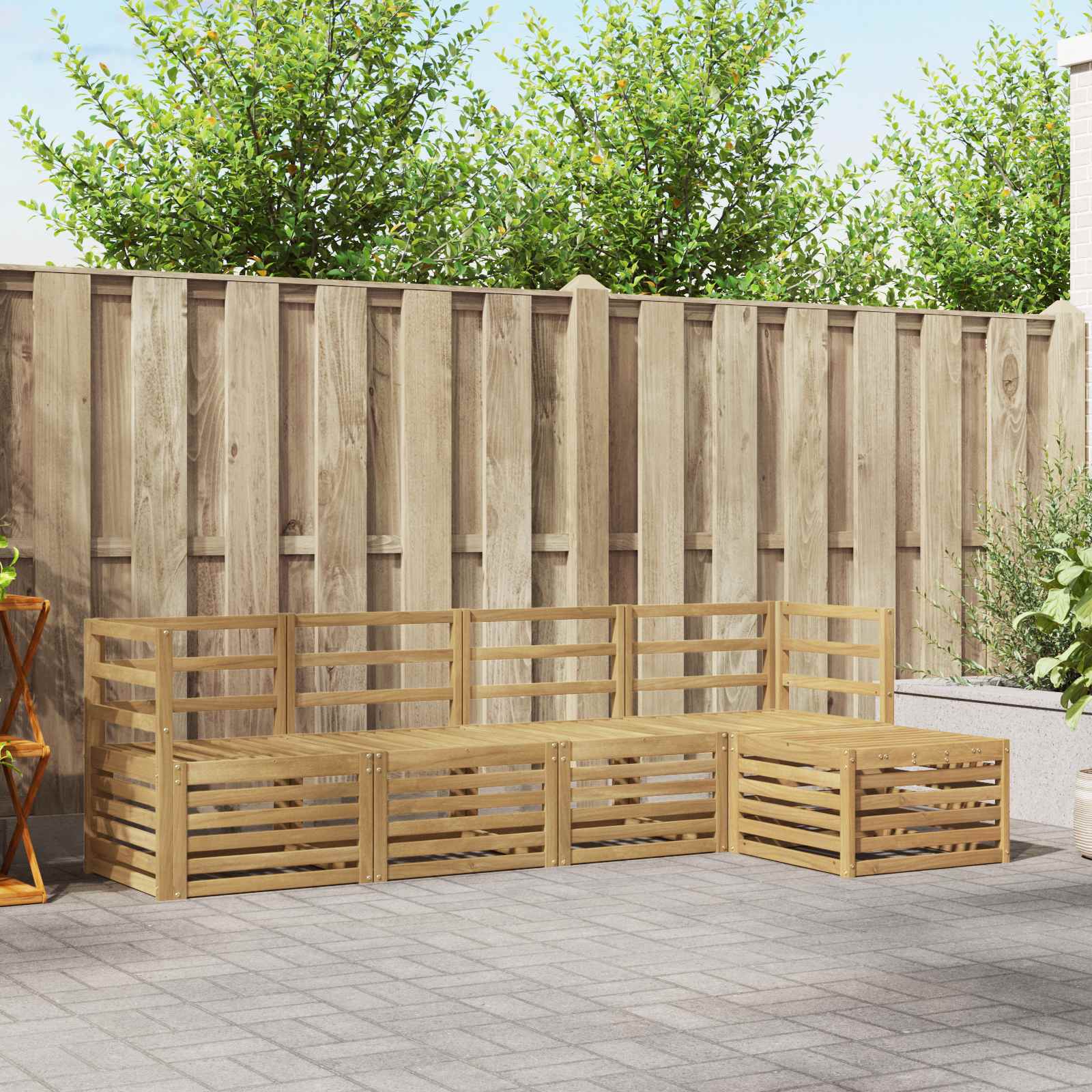 vidaXL Sofa-Sets 5 pcs Natuurlijk en Crème Massief Acaciahout