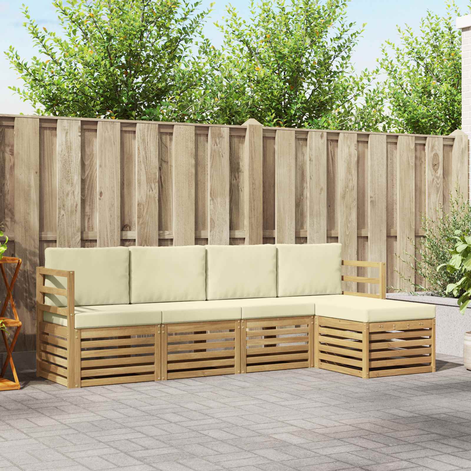 vidaXL Sofa-Sets 5 pcs Natuurlijk en Crème Massief Acaciahout