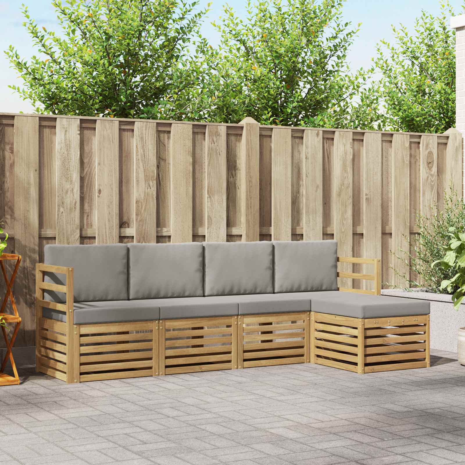 vidaXL Sofa-Sets 5 pcs Natuurlijk en Crème Massief Acaciahout