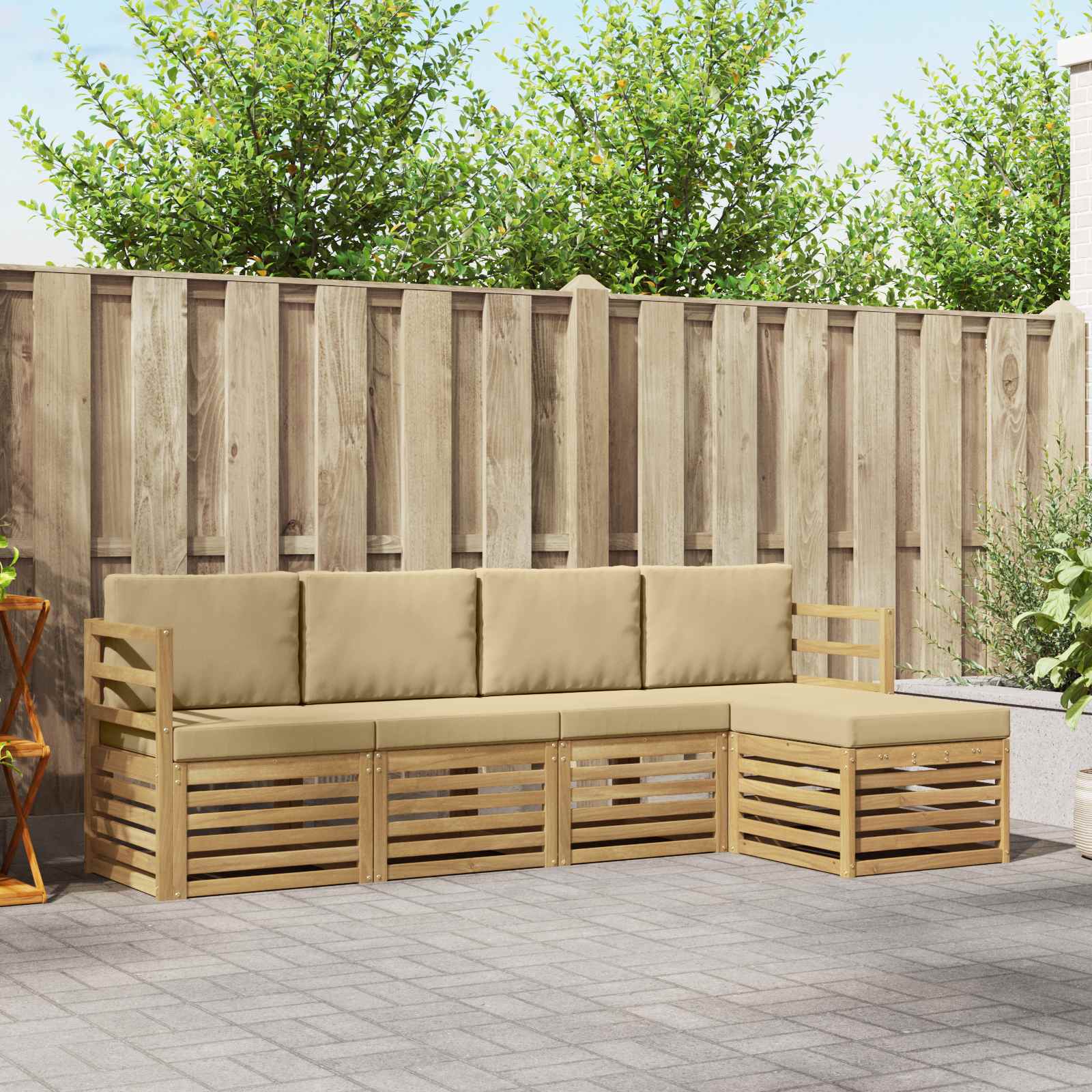 vidaXL Sofa-Sets 5 pcs Natuurlijk en Crème Massief Acaciahout