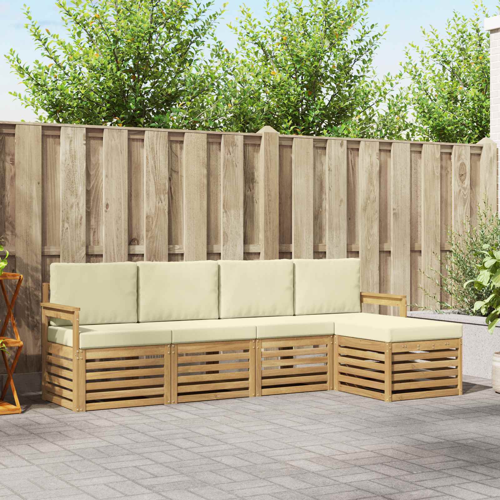 vidaXL Sofa-Sets 5 pcs Natuurlijk en Crème Massief Acaciahout