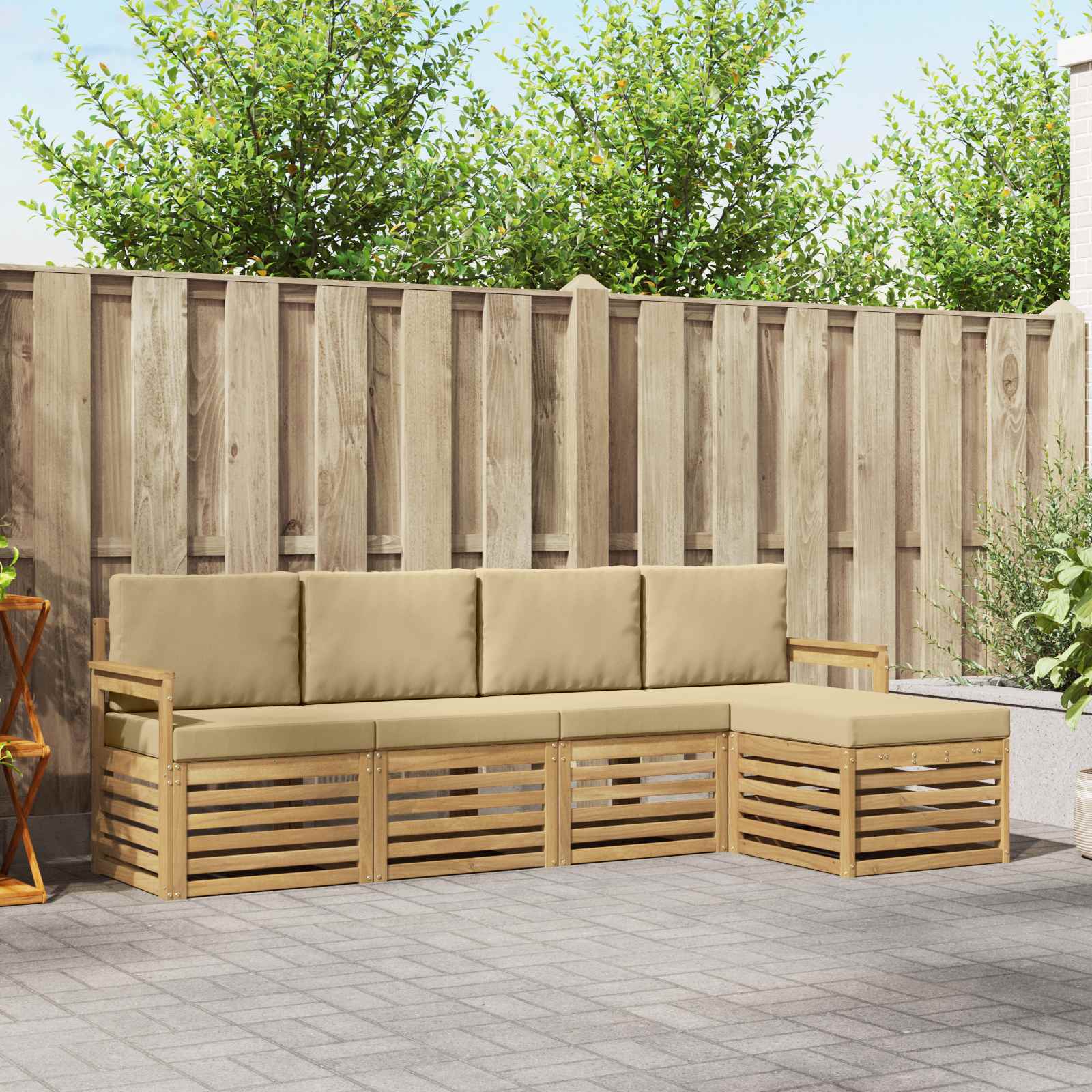 vidaXL Sofa-Sets 5 pcs Natuurlijk en Crème Massief Acaciahout
