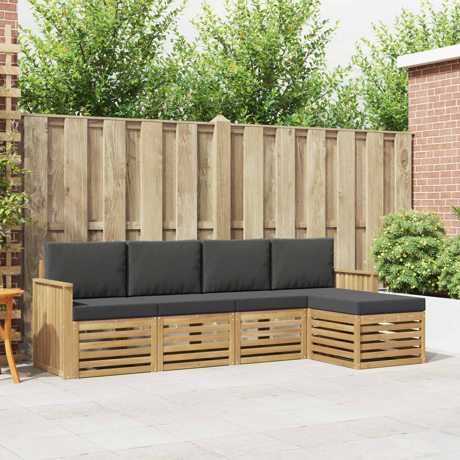 vidaXL Sofa-Sets 5 pcs Natuurlijk en Crème Massief Acaciahout