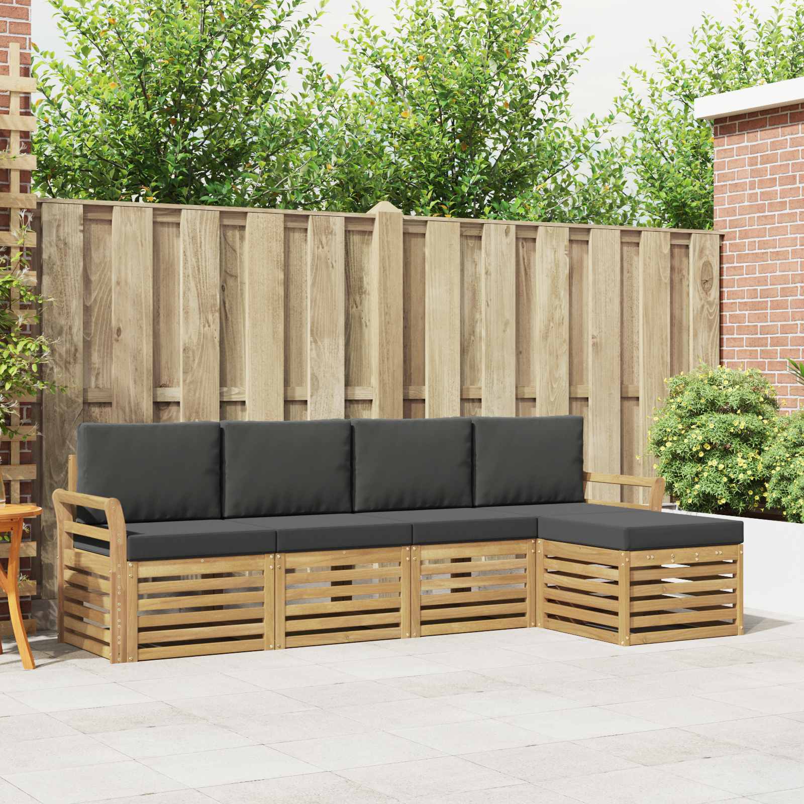 vidaXL Sofa-Sets 5 pcs Natuurlijk en Crème Massief Acaciahout