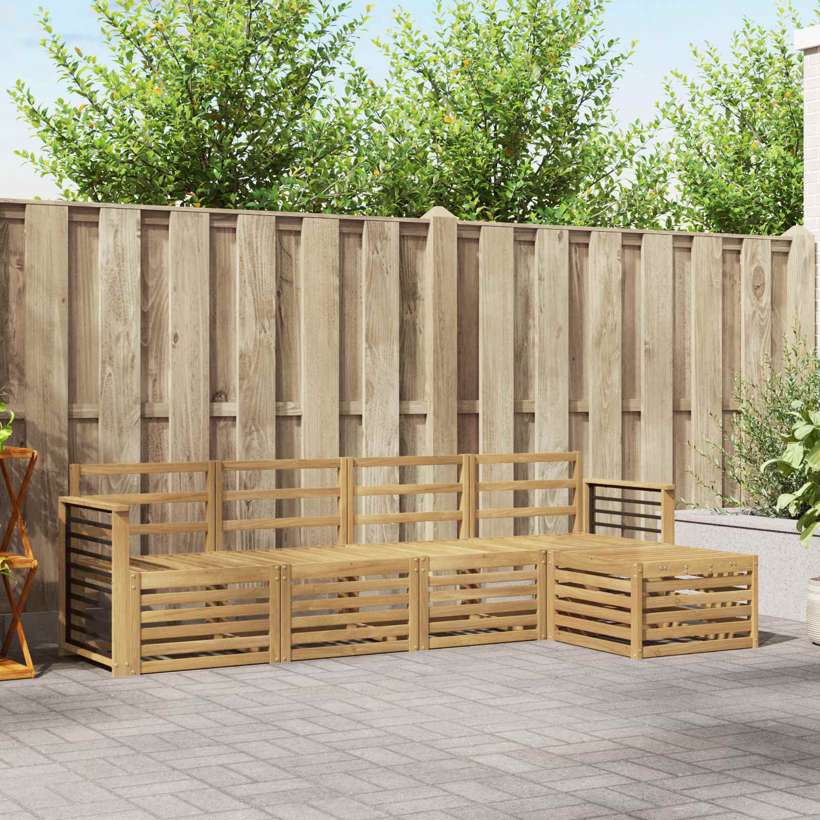 vidaXL Sofa-Sets 5 pcs Natuurlijk en Crème Massief Acaciahout