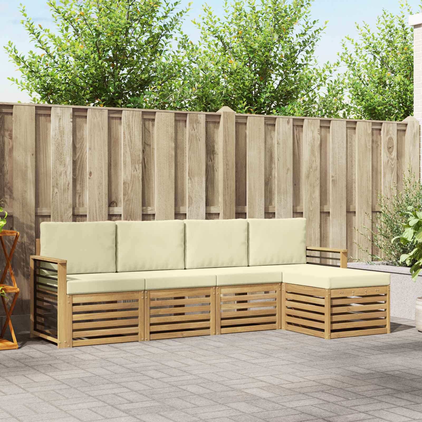 vidaXL Sofa-Sets 5 pcs Natuurlijk en Crème Massief Acaciahout