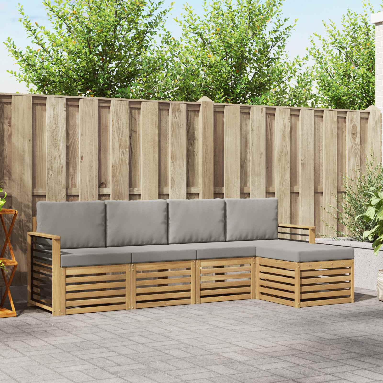 vidaXL Sofa-Sets 5 pcs Natuurlijk en Crème Massief Acaciahout